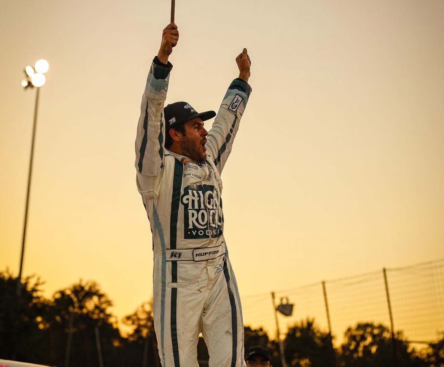 Landon Huffman celebrating in victory lane